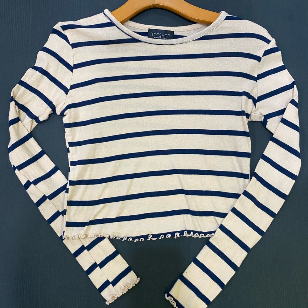 TOPSHOP long sleeve crop tee with ruffle hem